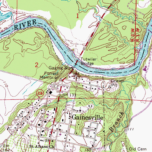 Topographic Map of Gainesville Ferry (historical), AL