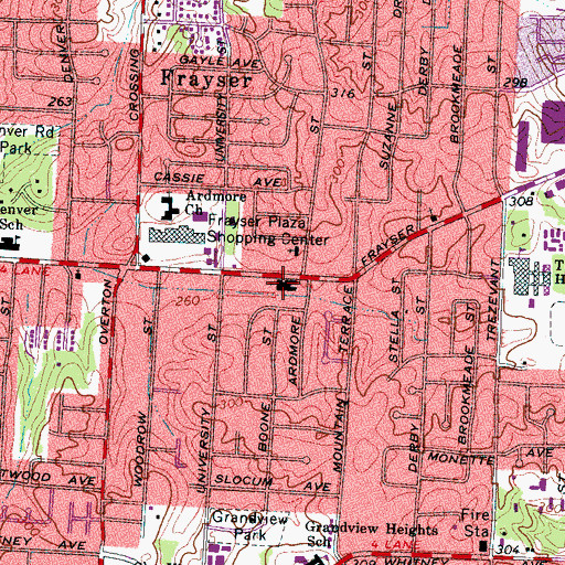 Topographic Map of East Frayser Church of Christ, TN