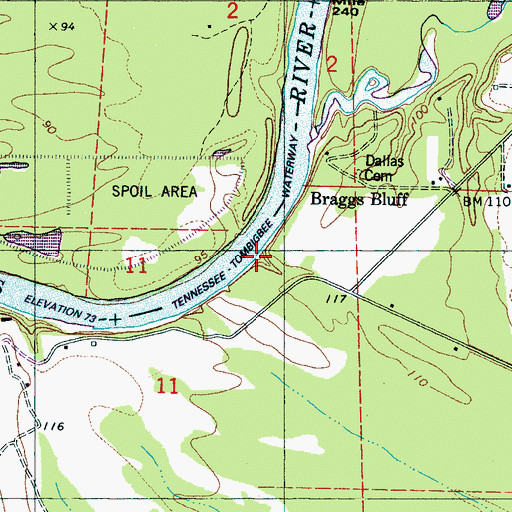 Topographic Map of Garretts Landing (historical), AL