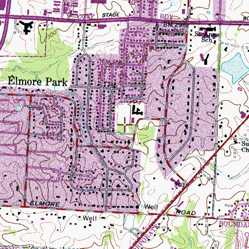 Topographic Map of Elmore Park, TN