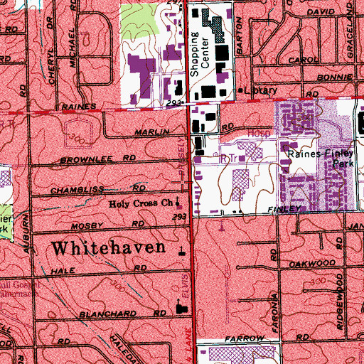 Topographic Map of Elvis Presley Boulevard Shopping Center, TN