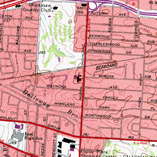 Topographic Map of First Assembly of God Church, TN