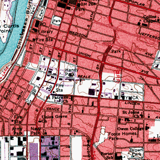 Topographic Map of First Baptist Church Beale Street, TN