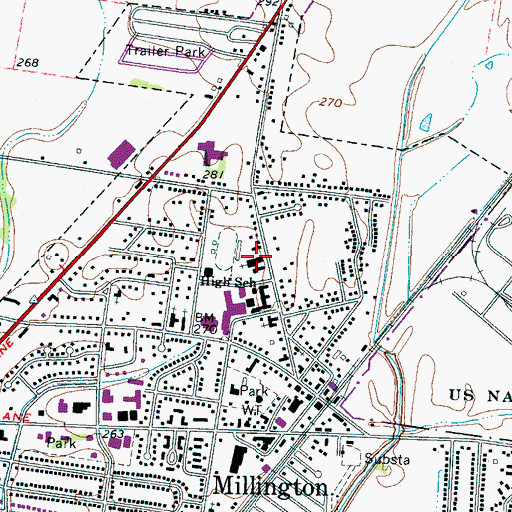 Topographic Map of First Baptist Church of Millington, TN