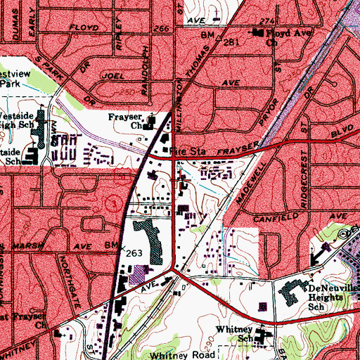 Topographic Map of Frayser Assembly Christian School, TN