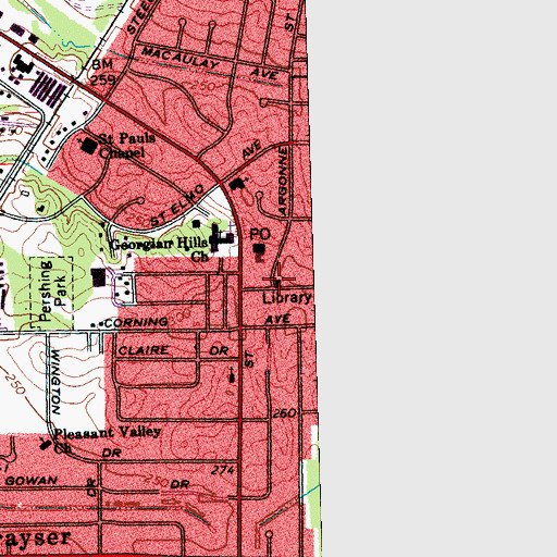 Topographic Map of Frayser Branch Memphis Public Library, TN