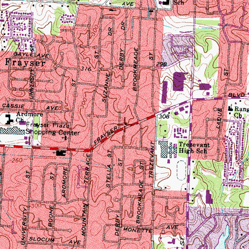 Topographic Map of Frayser Heights United Methodist Church, TN