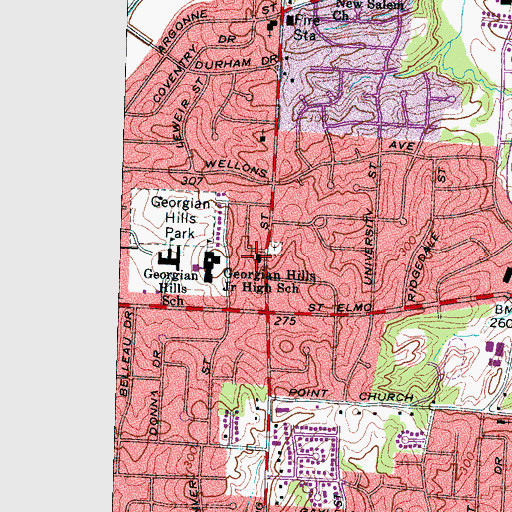 Topographic Map of Georgian Hills United Methodist Church, TN