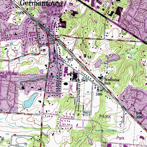 Topographic Map of Germantown High School, TN
