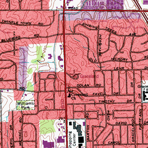 Topographic Map of Graceland, TN