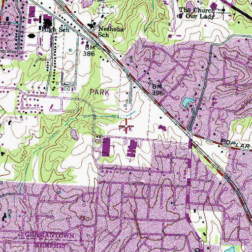 Topographic Map of Hacks Cross Road Park, TN