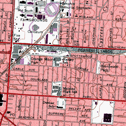 Topographic Map of Hanley Park, TN