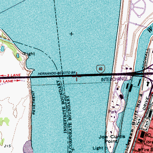 Topographic Map of Hernando-DeSoto Bridge, TN