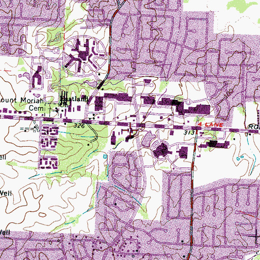 Topographic Map of Hickory Commons Shopping Center, TN