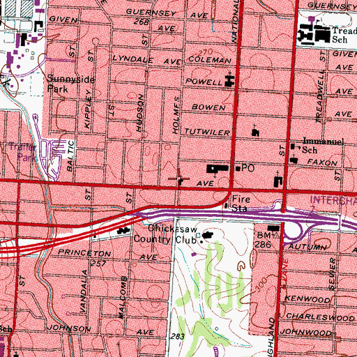 Topographic Map of Highland Heights Presbyterian Church, TN