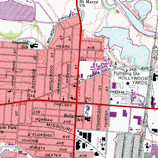 Topographic Map of Hollywood Branch Memphis Public Library, TN