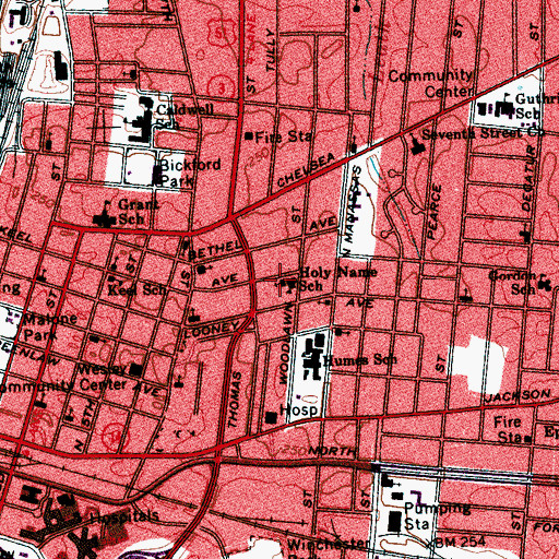 Topographic Map of Holy Names of Jesus and Mary Catholic Church, TN
