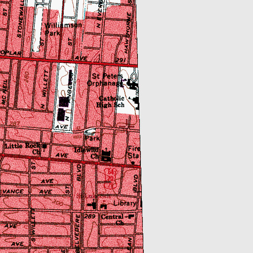Topographic Map of Idlewild Plaza Shopping Center, TN