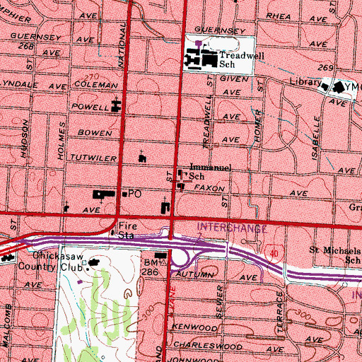 Topographic Map of Immanuel Lutheran Church, TN