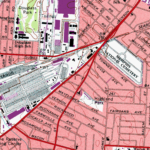 Topographic Map of Jackson Avenue Methodist Church, TN