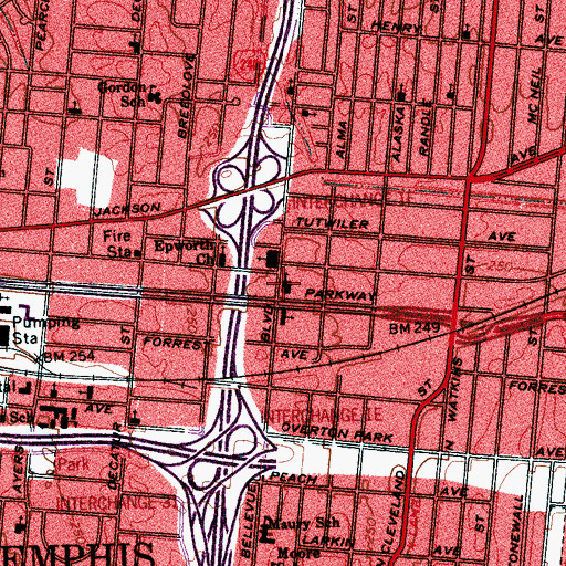 Topographic Map of Josephine K Lewis Center for Senior Citizens, TN