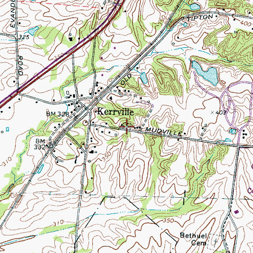 Topographic Map of Kerrville Cemetery, TN