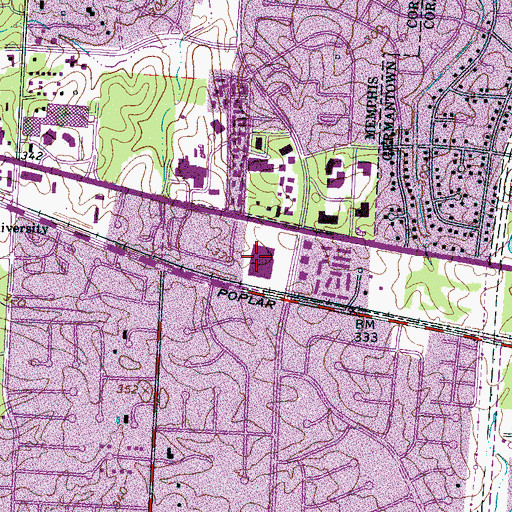 Topographic Map of Kirby Woods Mall Shopping Center, TN