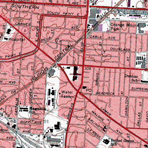Topographic Map of Lamar-Airways Shopping Center, TN