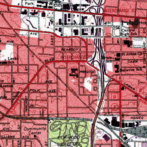 Topographic Map of Lamar Unit Baptist Memorial Hospital, TN