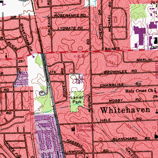 Topographic Map of Lanier Junior High School, TN
