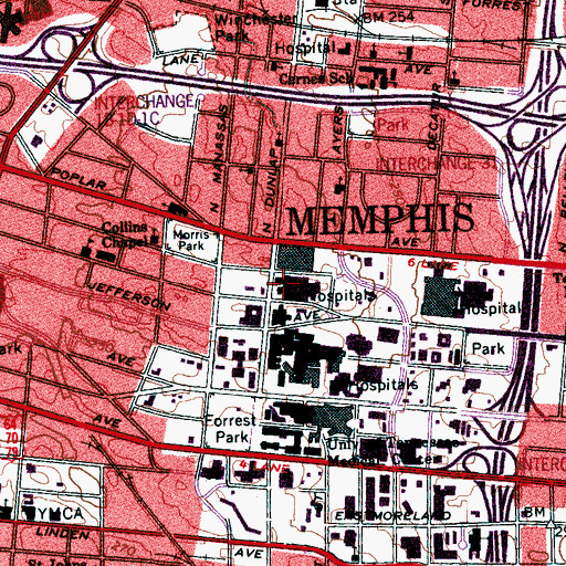 Topographic Map of Le Bonheur Childrens Medical Center, TN