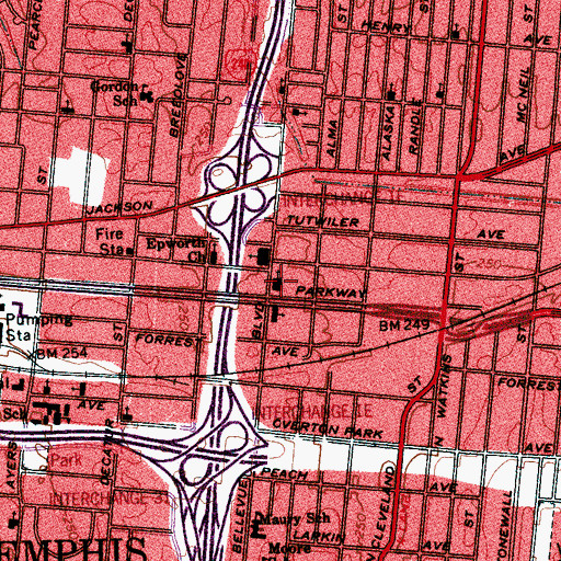 Topographic Map of Lewis Center Park, TN