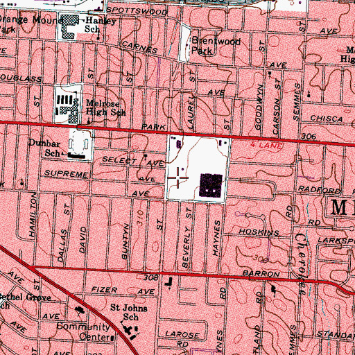 Topographic Map of Lewis-Davis Park, TN