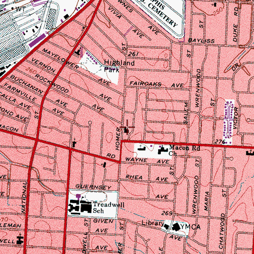 Topographic Map of Leawood Baptist Church, TN