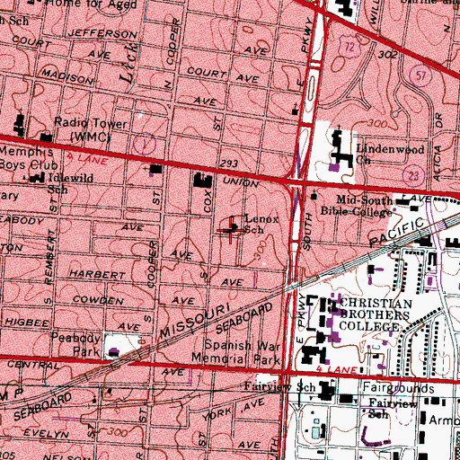 Topographic Map of Lenox School, TN