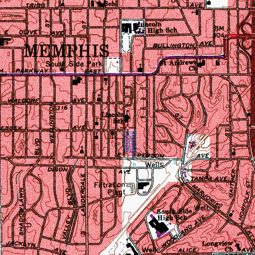 Topographic Map of Lincoln Park, TN