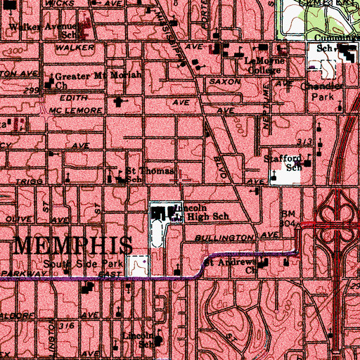 Topographic Map of Little Sanctified Mission Church of God in Christ, TN