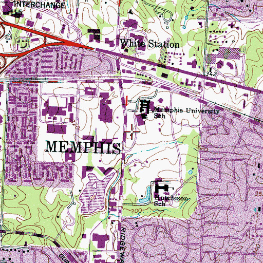 Topographic Map of Loehmanns Plaza Shopping Center, TN