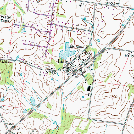 Topographic Map of Lucy Baptist Church, TN