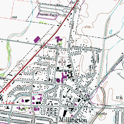 Topographic Map of Millington Memorial Stadium, TN