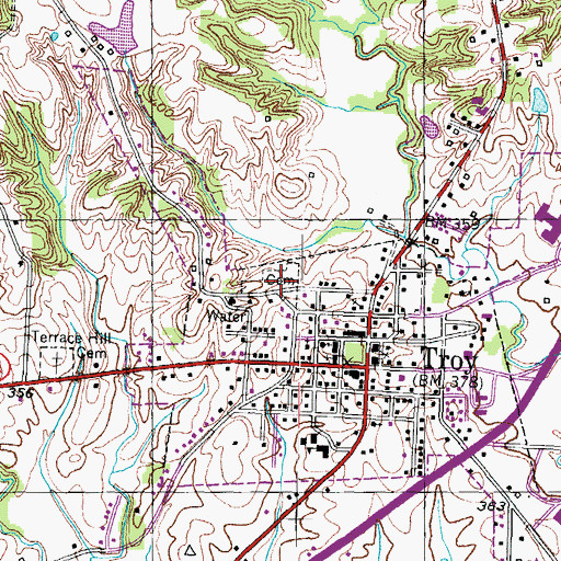 Topographic Map of Troy Cemetery, TN