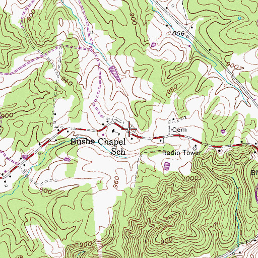 Topographic Map of Bushs Chapel Church of Christ, TN