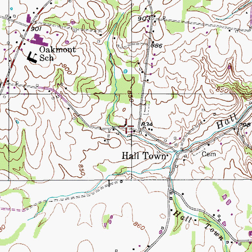 Topographic Map of Halltown Baptist Church, TN