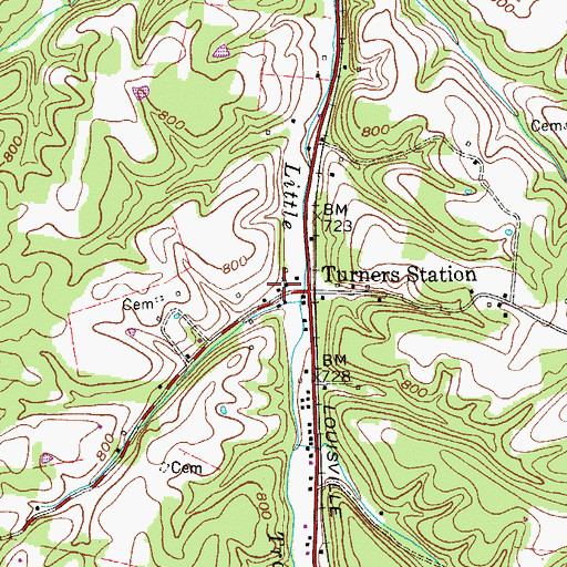 Topographic Map of Turners United Methodist Church, TN