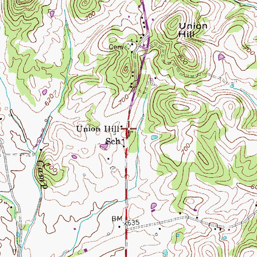 Topographic Map of Union Hill Baptist Church, TN