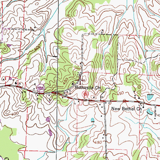 Topographic Map of Bethesda Cemetery, TN