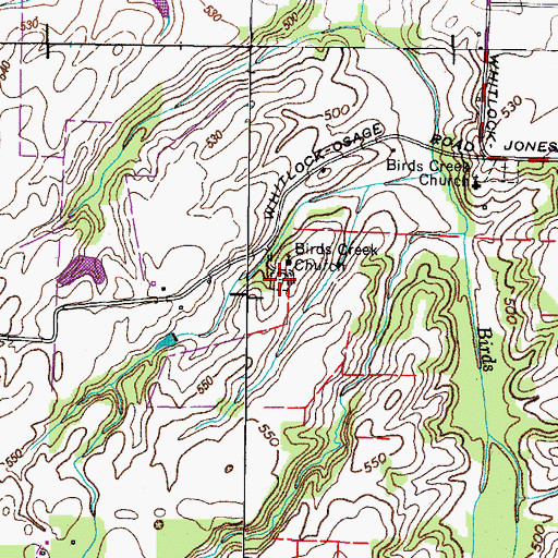 Topographic Map of Birds Creek Cemetery, TN