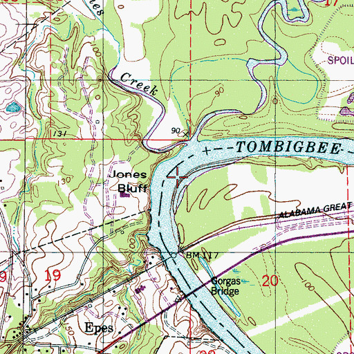 Topographic Map of Jones Creek Bar, AL