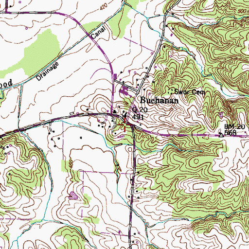 Topographic Map of Buchanan Cemetery, TN