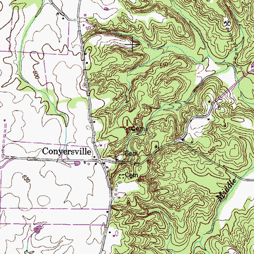 Topographic Map of Conyersville Cemetery, TN